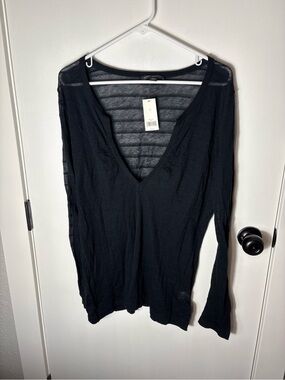 Banana Republic NWT Black Sheer V-Neck Blouse Small Minimalist Chic Top